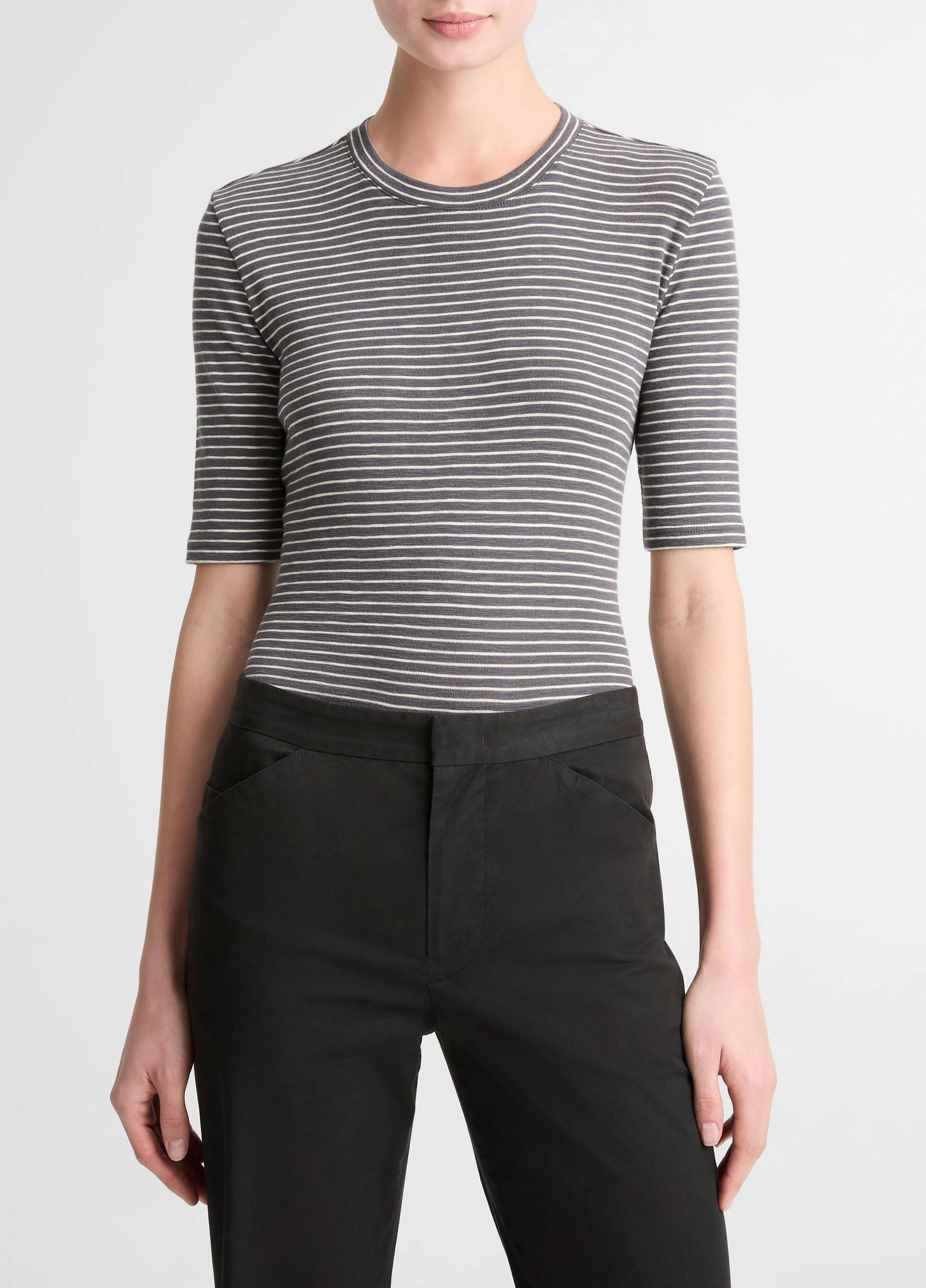 Striped Cotton-Blend Elbow-Sleeve T-Shirt - 1