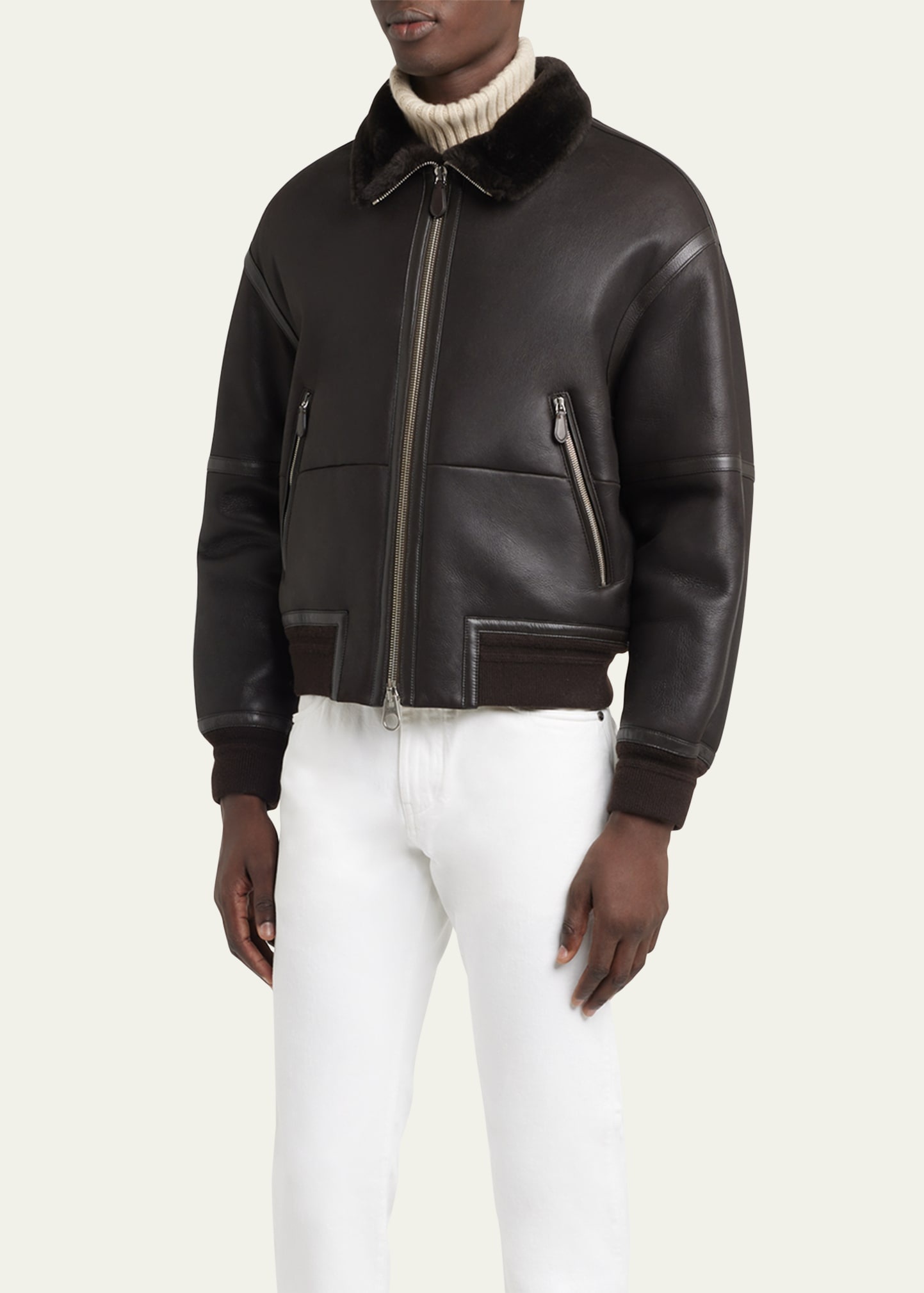 Men's Peter Leather Shearling Bomber Jacket - 4