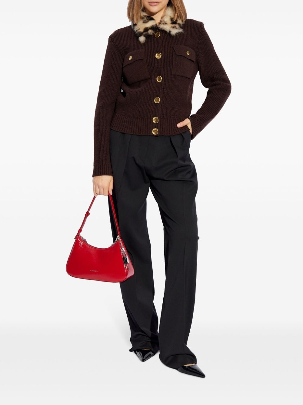 fur-collar cardigan - 2