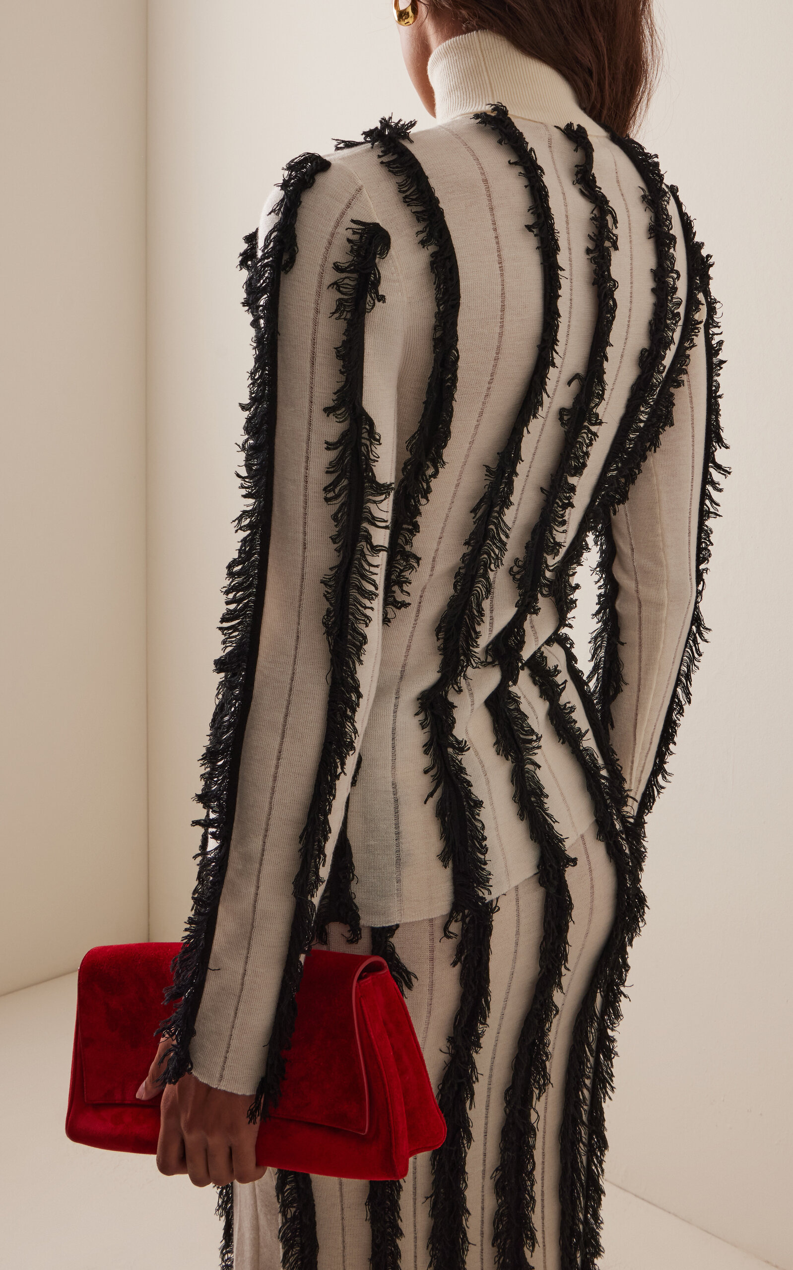 Nico Fringed Wool Turtleneck Sweater black/white - 4