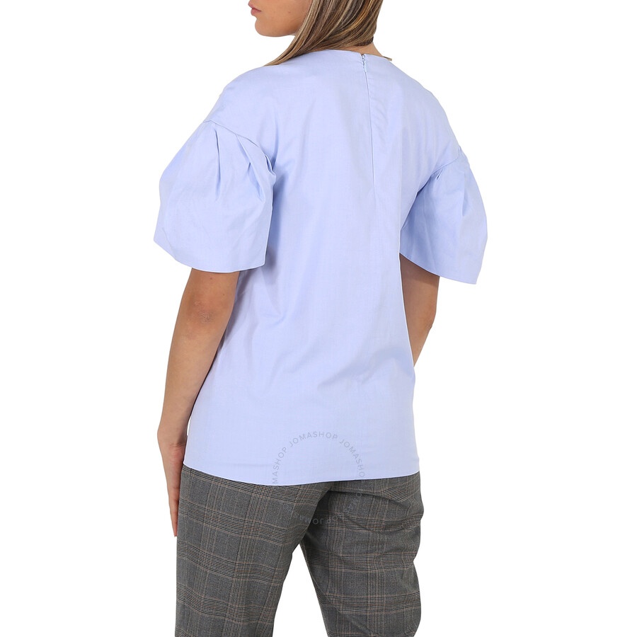 Victoria Beckham Ladies Knit Tops Light Blue Tuck Sleeve Top, Brand - 6