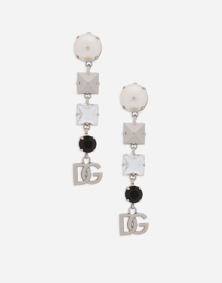 Drop earrings with rhinestones and DG logo - 1