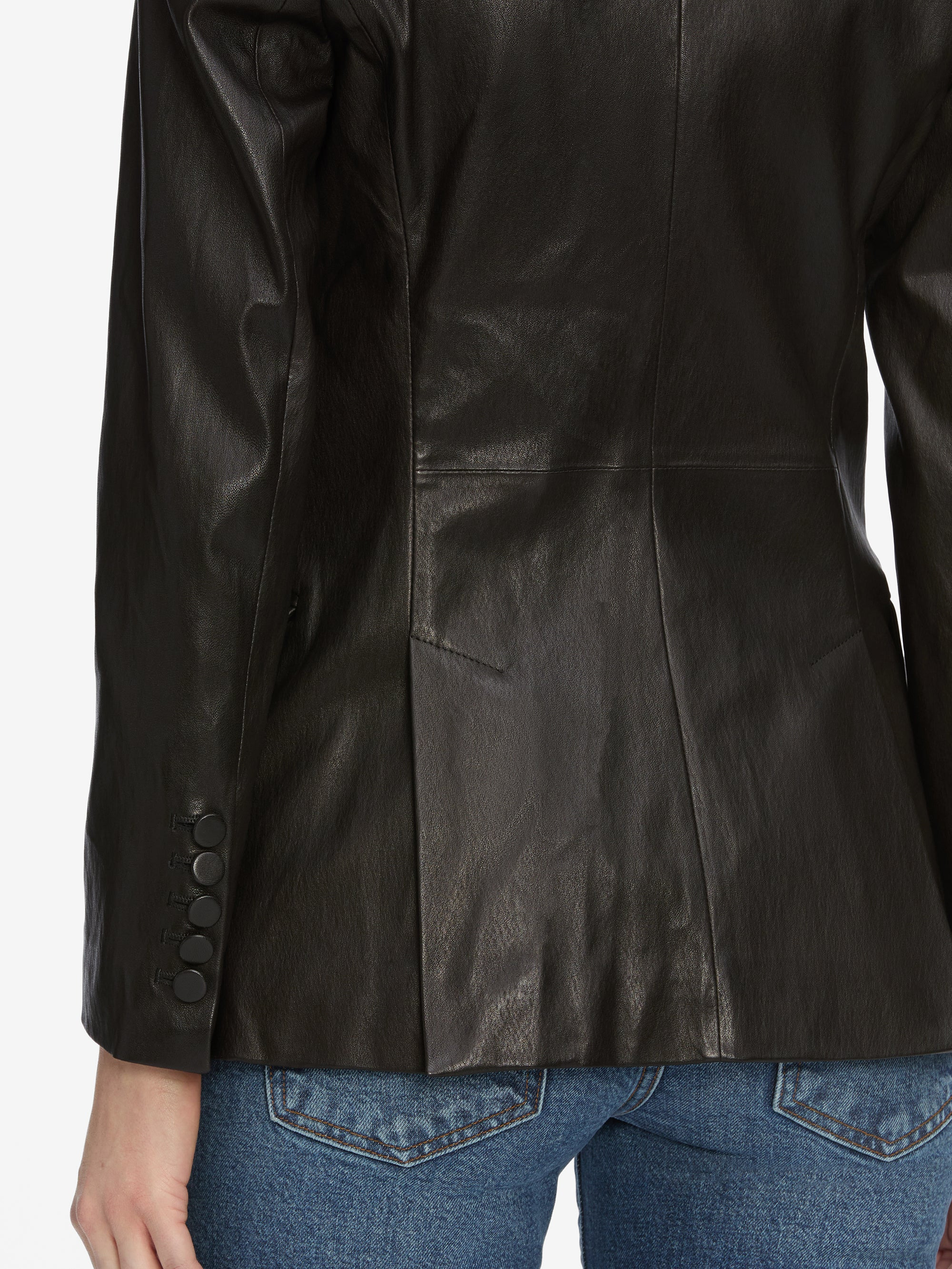The Peak Lapel Leather Blazer in Black - 4