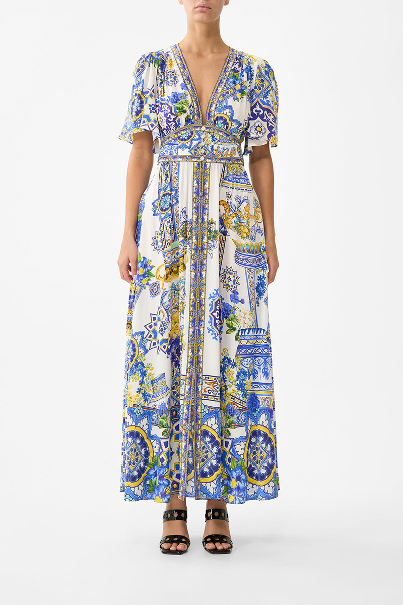 CAMILLA SHAPED WAISTBAND DRESS WITH FLUTTER SLEEVES outlook