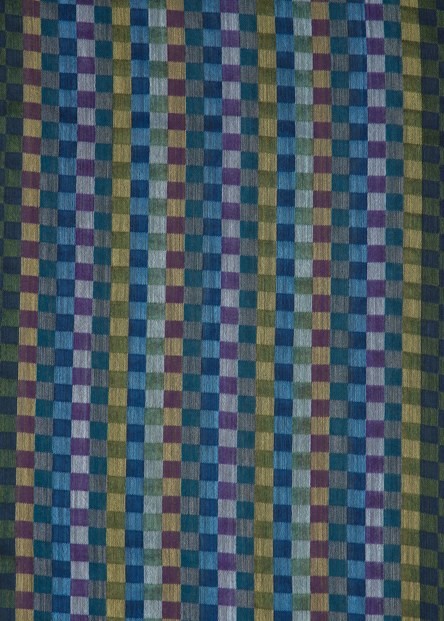 Teal Blue Check Merino Wool-Silk Blend Scarf - 3