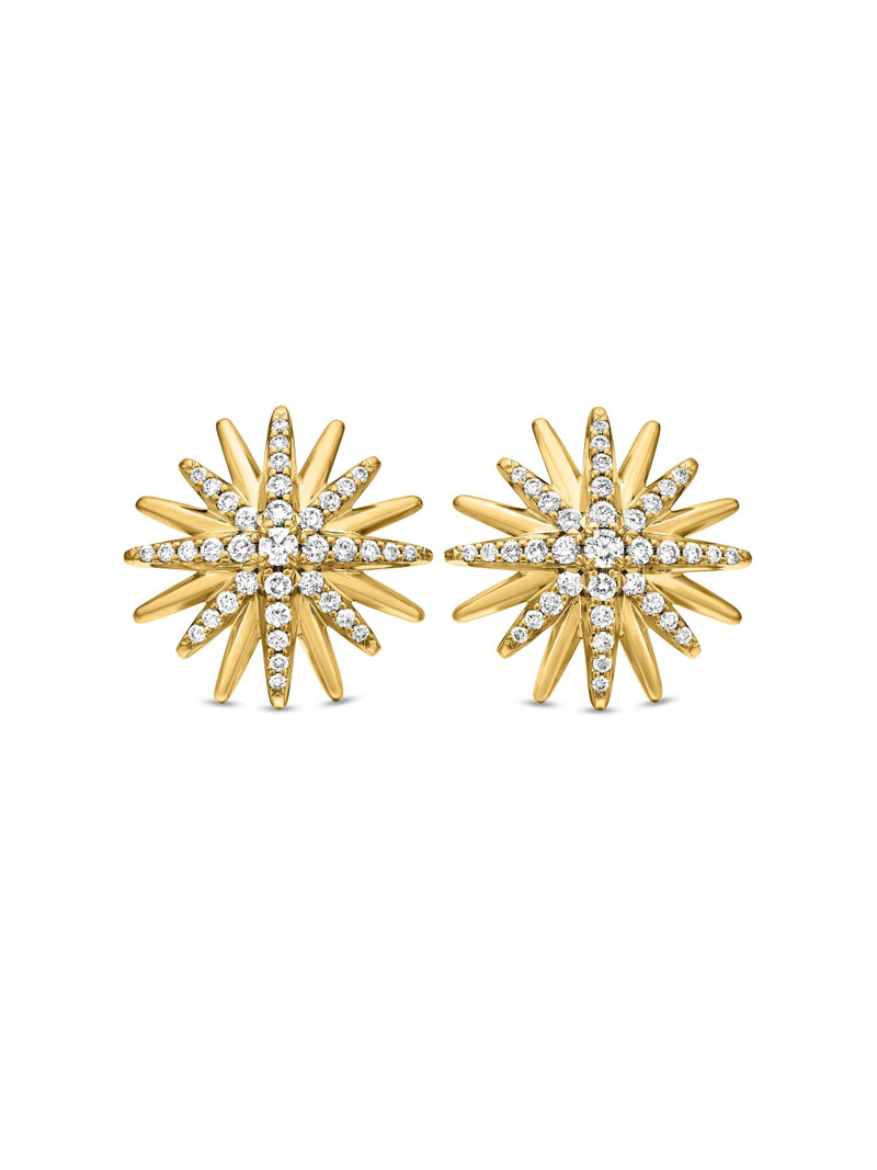 Women's Starburst Stud Earrings in 18K Yellow Gold with Diamonds, 19mm - Diamond 1