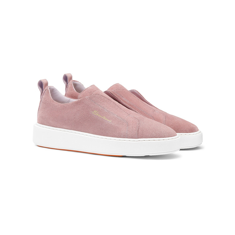 Santoni Women's pink suede slip-on sneaker outlook