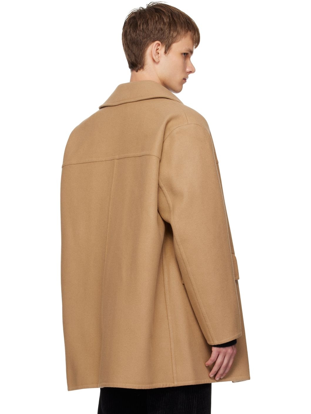Beige Spread Collar Coat - 3