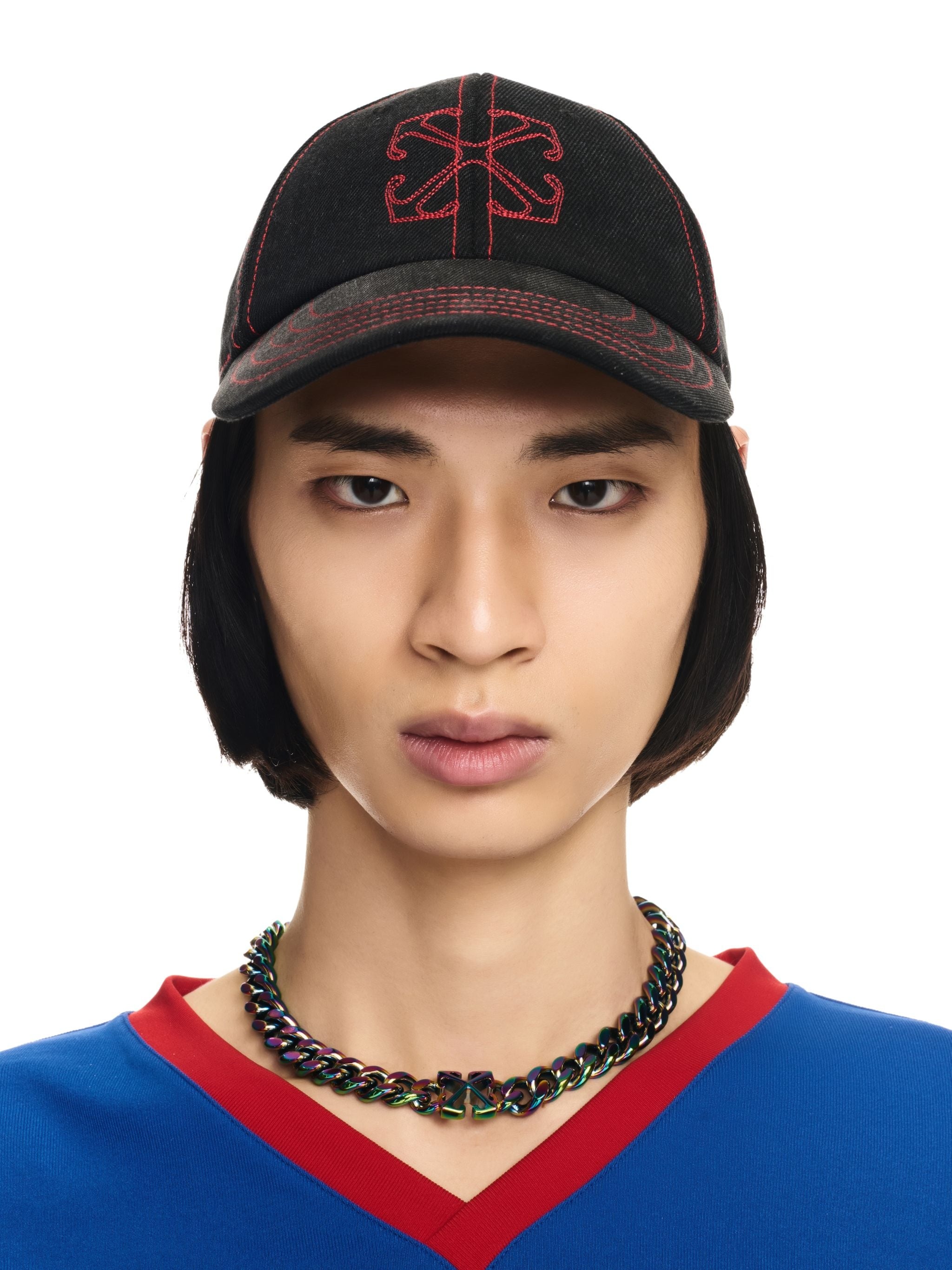 Black/red Arrow Denim Baseball Cap - 4