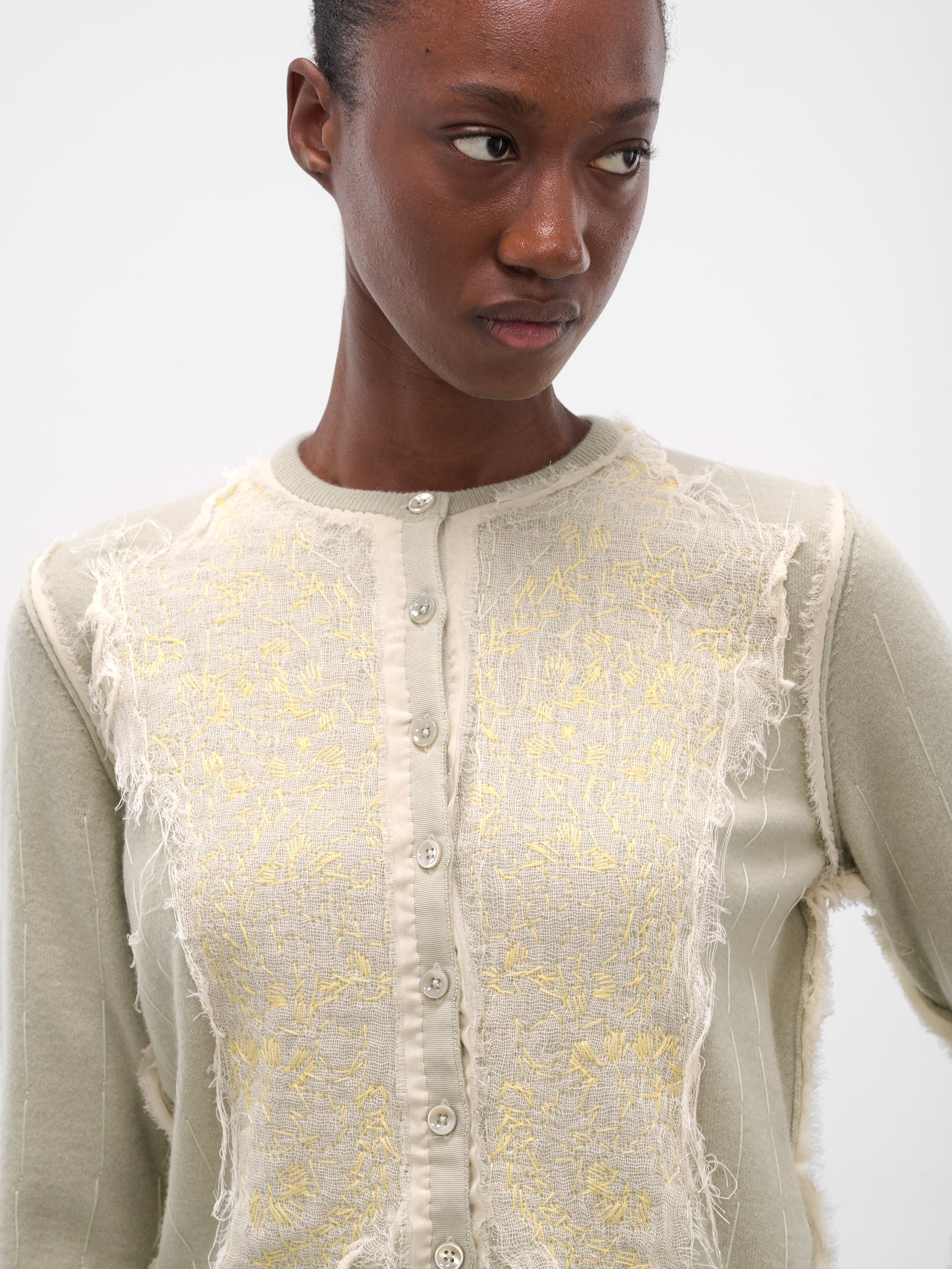 Green Applique Wool Cardigan - 4