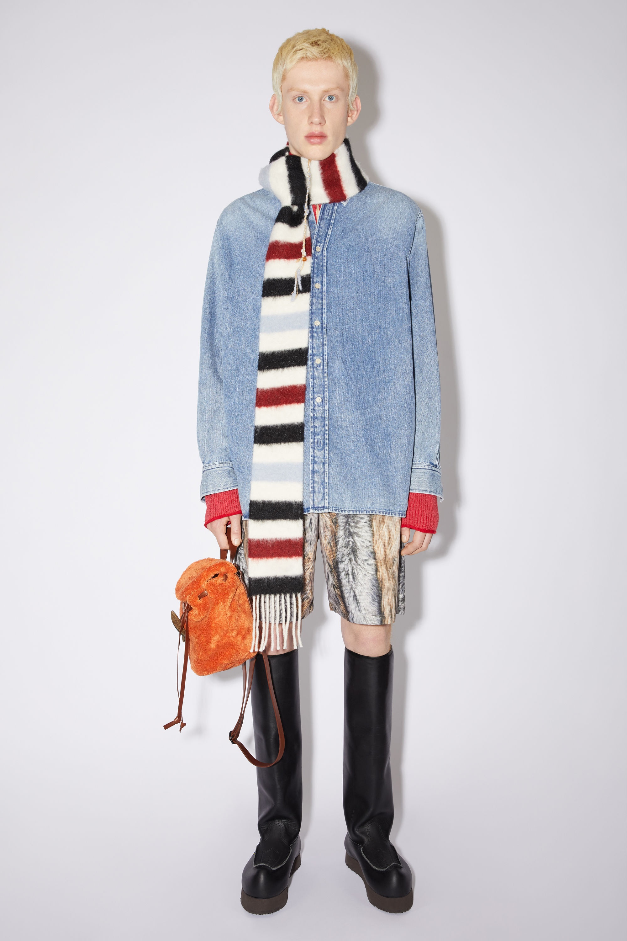 Wool-blend stripe long slim scarf - White/red/black - 3