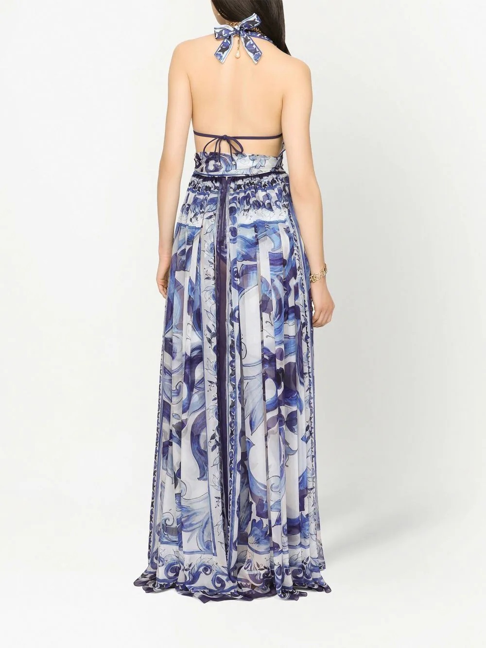 Majolica-print halterneck maxi dress - 4