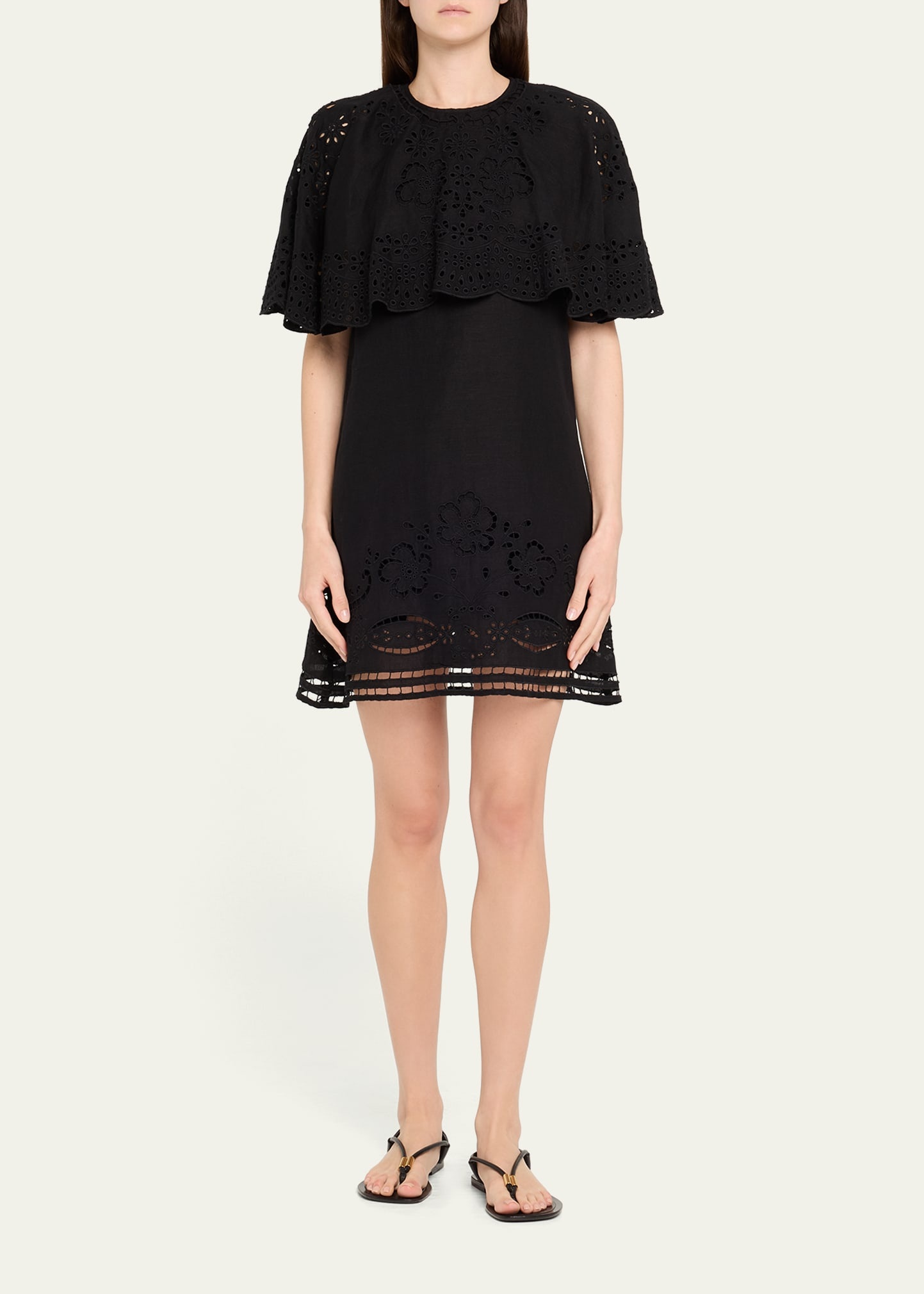 Lula Embroidered Cape-Sleeve Mini Dress - 2