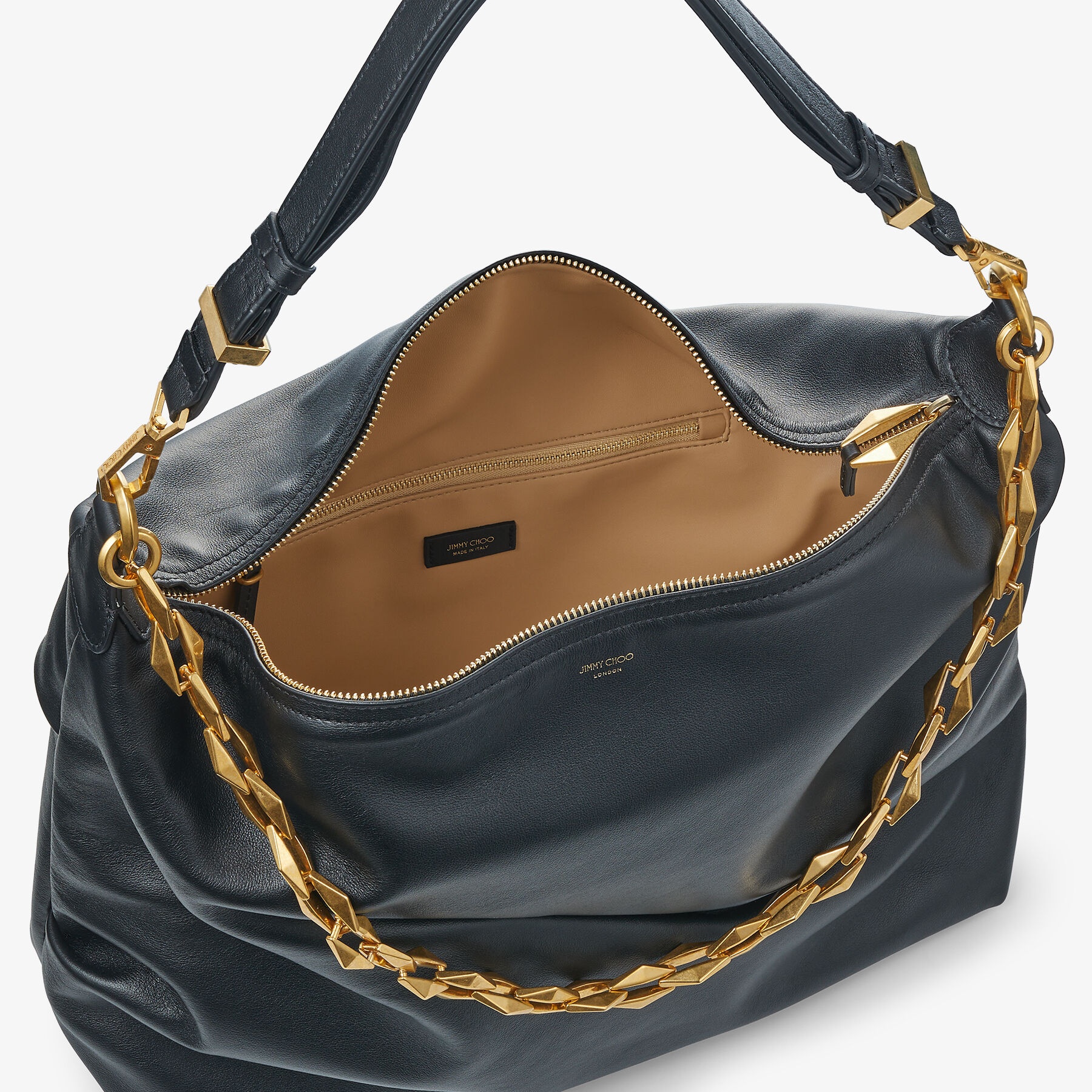 Diamond Soft Hobo M
Black Soft Calf Leather Hobo Bag with Chain Strap - 7