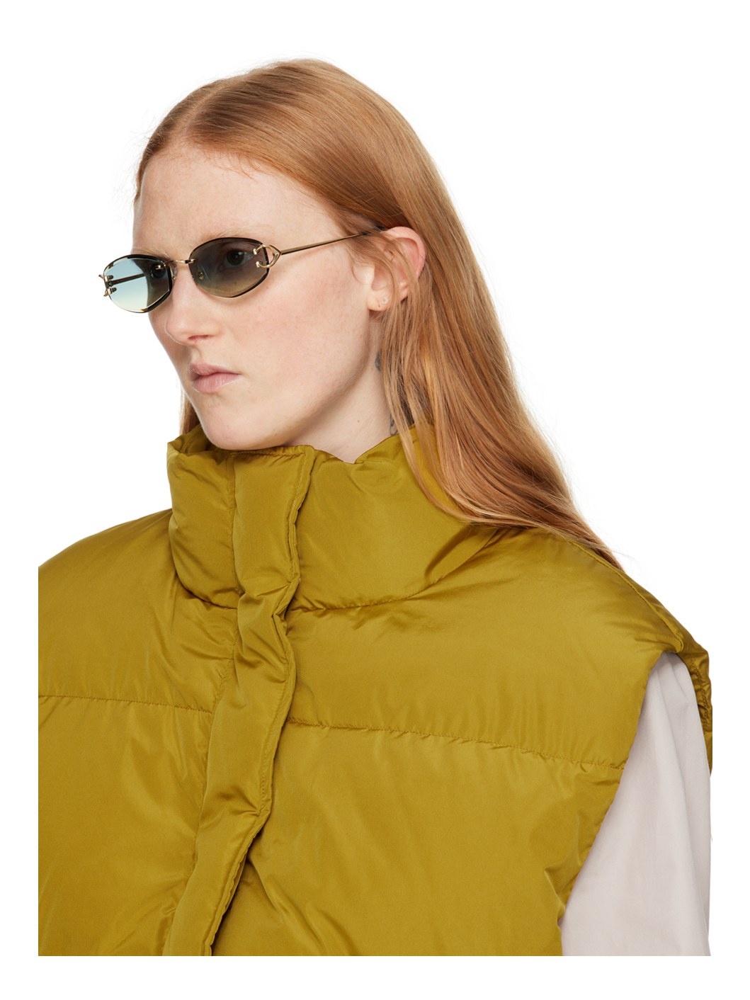 Gold & Green 'Signature C de Cartier' Geometrical Metal Sunglasses - 8