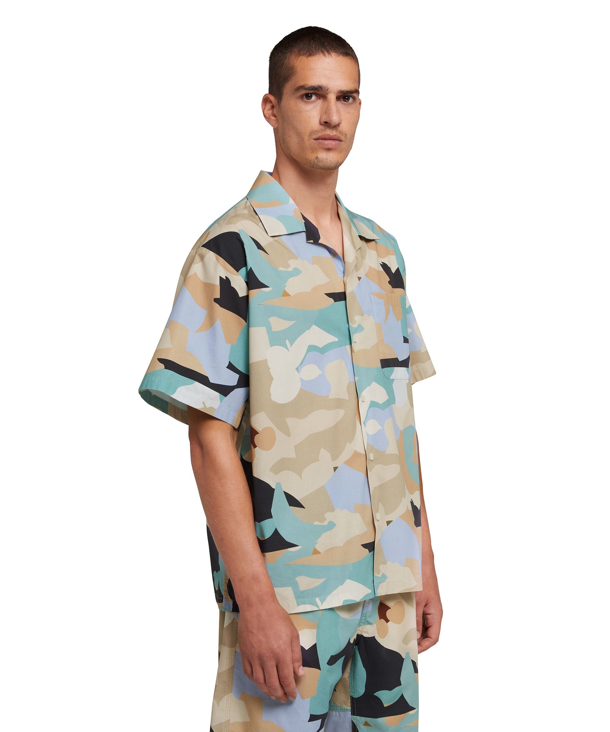 Poplin bowling shirt with "geo camo" print - 4