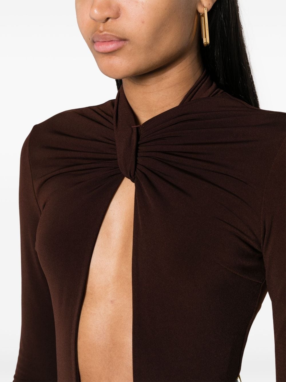 crossover-neck cut-out jersey bodysuit - 5