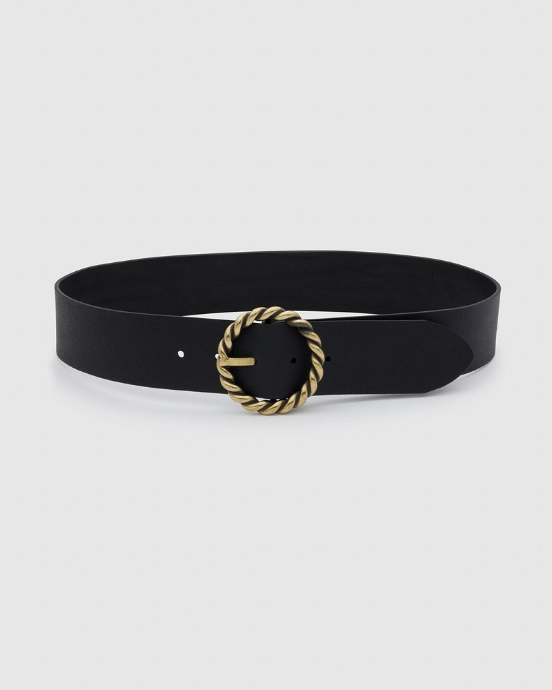 Splendid Wide Leather Belt with Metal Rope Twist Buckle outlook