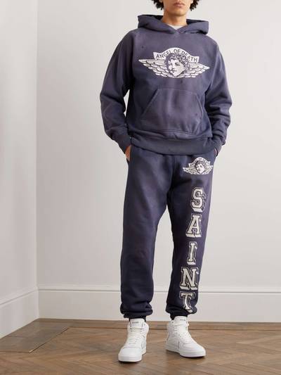 SAINT M×××××× Collegiate Tapered Logo-Print Cotton-Jersey Sweatpants outlook