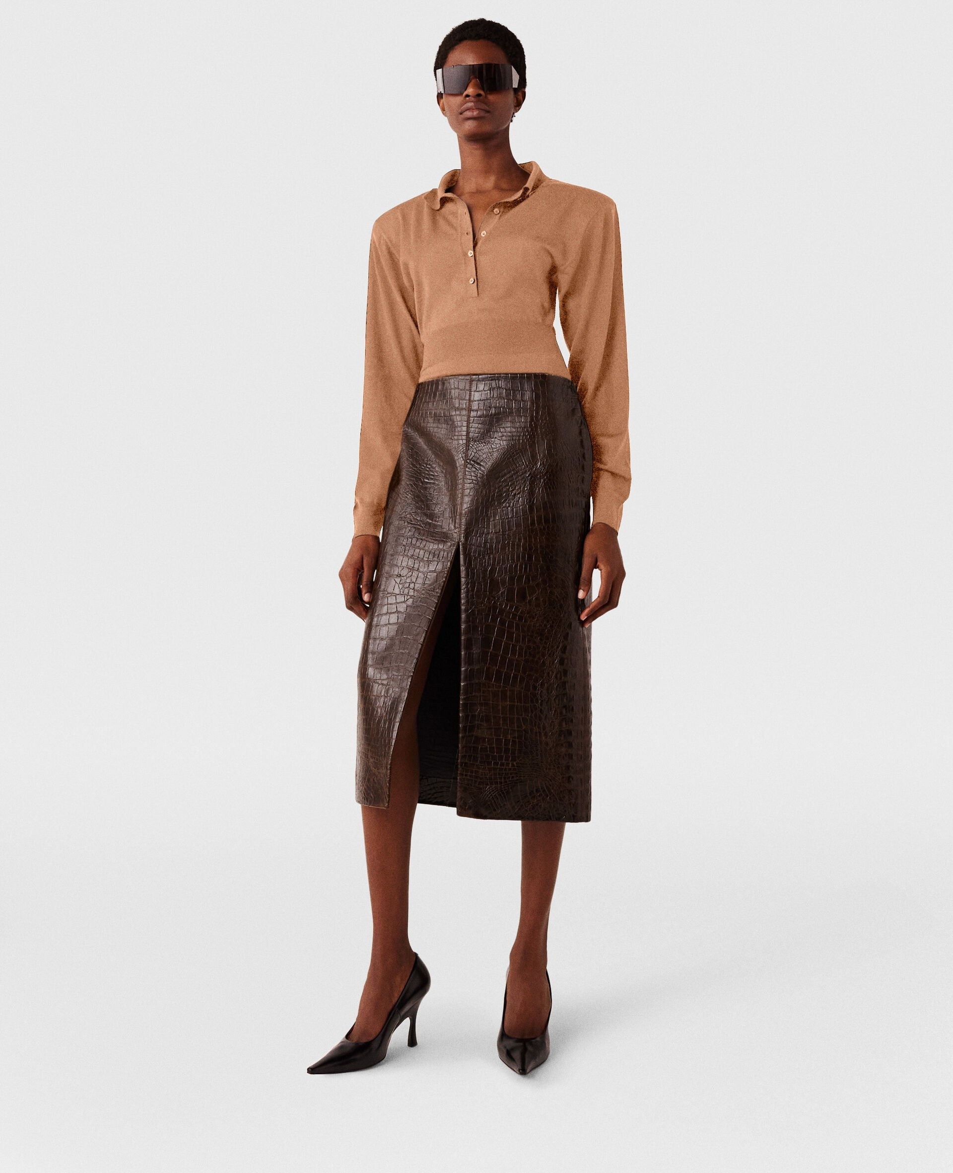 Crocodile Embossed Midi Skirt - 6