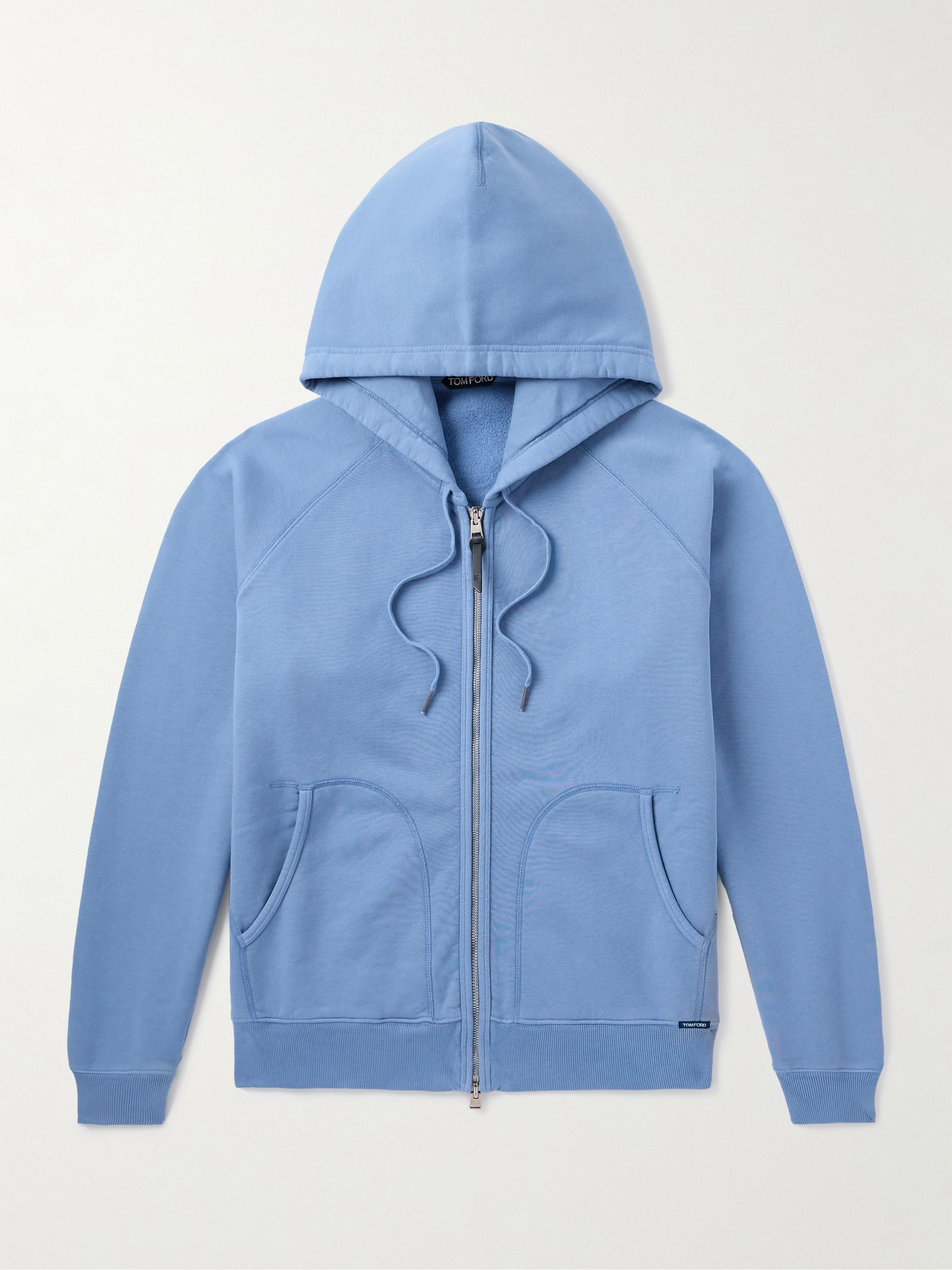 Slim-Fit Cotton-Jersey Zip-Up Hoodie Blue - 1