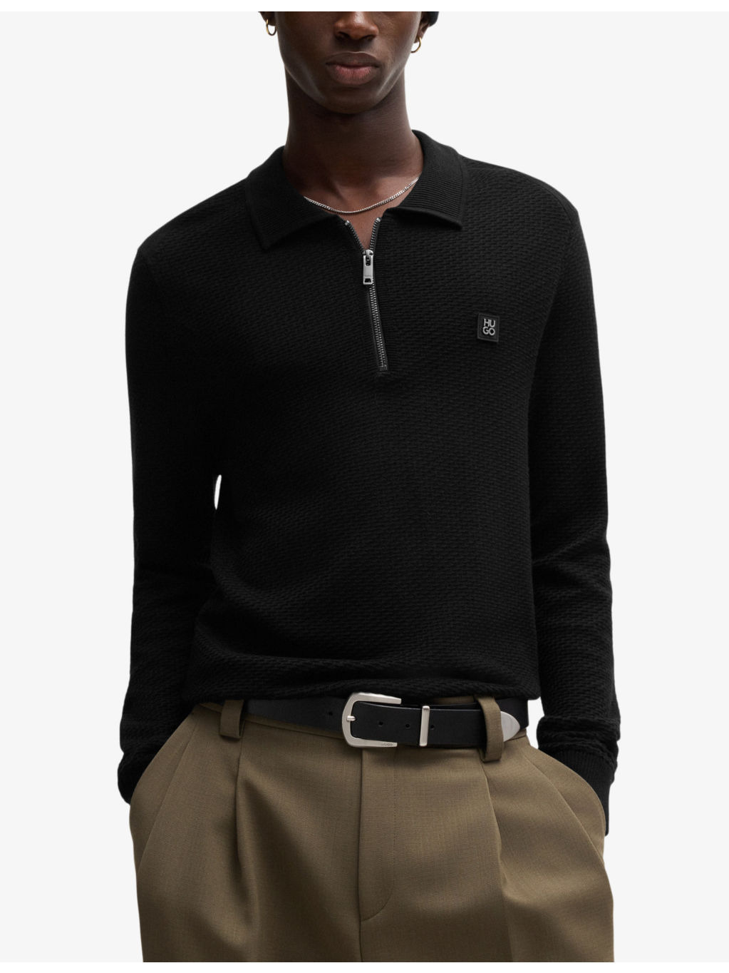 Logo-embroidered zip-neck knitted jumper - 3