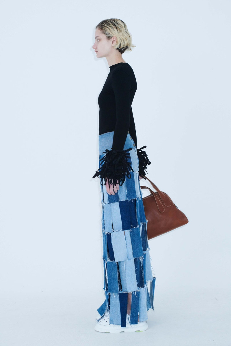 UPCYCLED DENIM MULTI RECTANGLE SKIRT BLUE DENIM 8