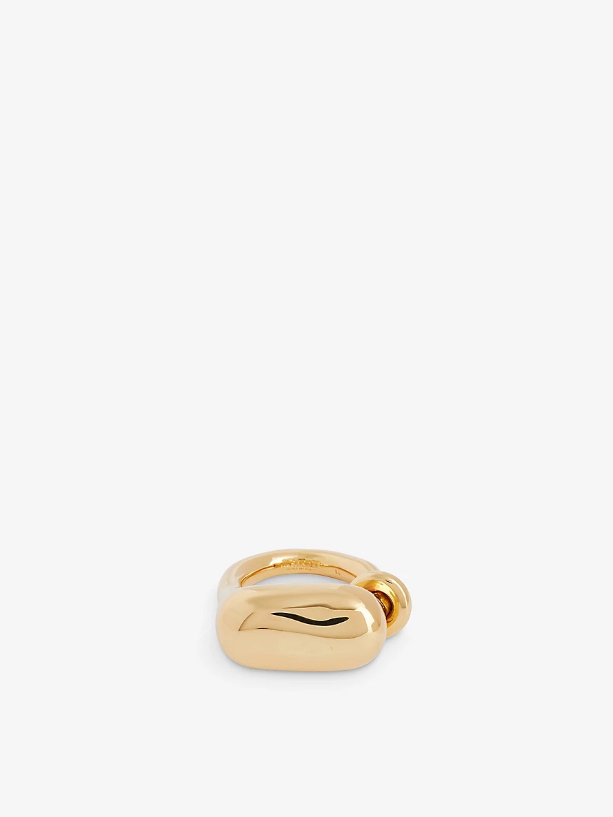 Sculptural logo-engraved brass ring - 1