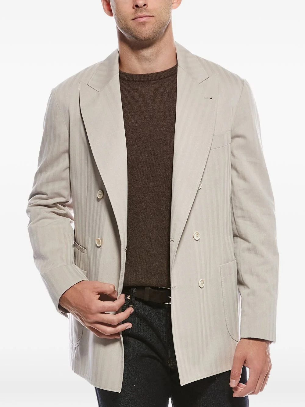double-breasted striped blazer - 1