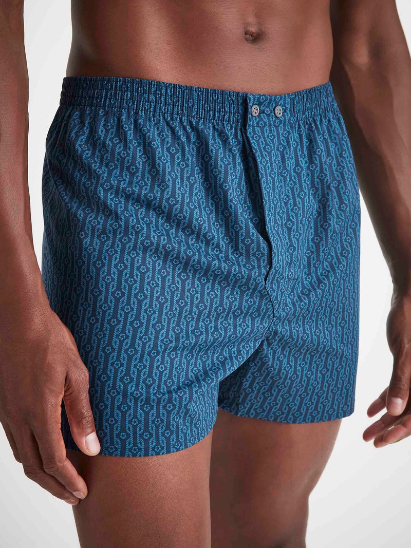 Men's Classic Fit Boxers Cotton Batiste Navy Rope Print - 3