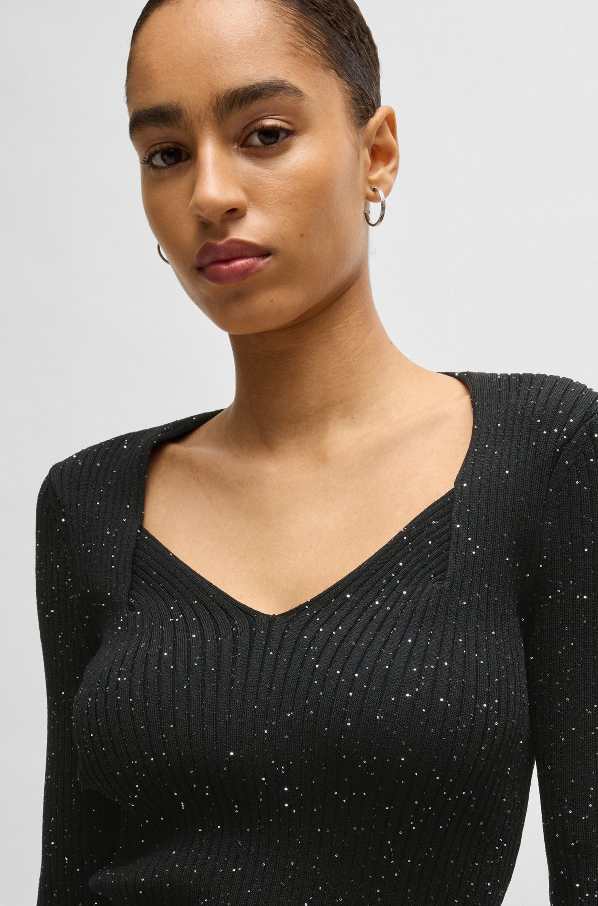 RIBBED SWEATER WITH SEQUIN EMBELLISHMENTS - 5