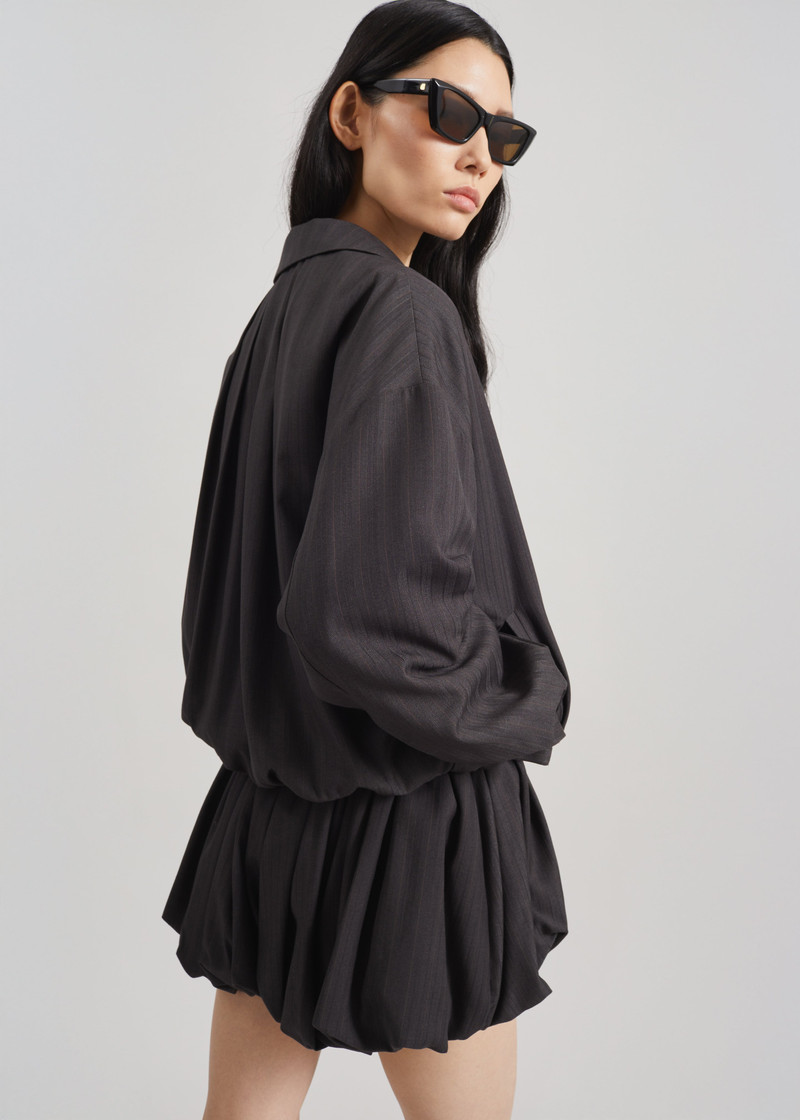 Minori Bubble-Hem Shorts - Charcoal/White Pinstripe 9