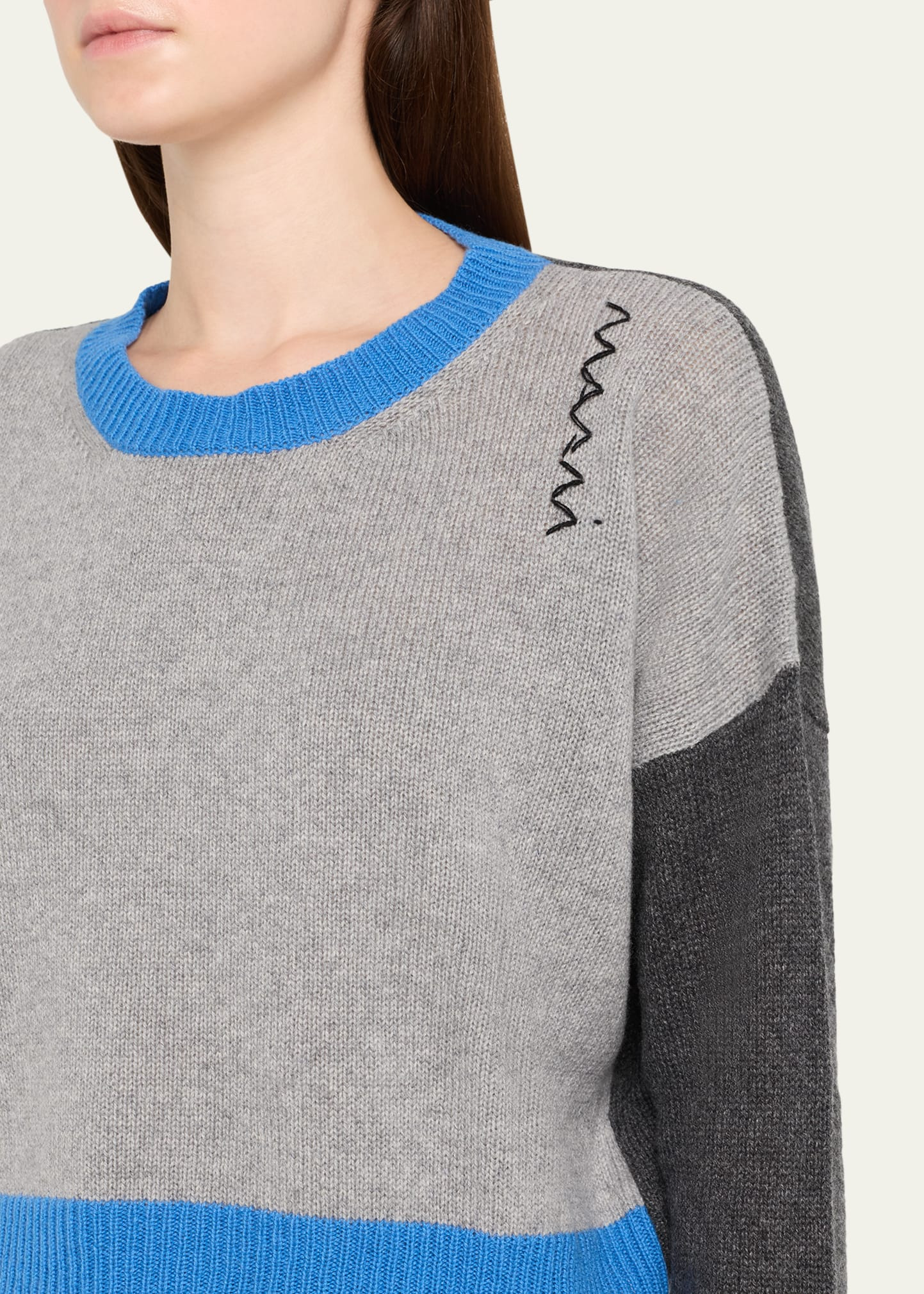 Colorblock Cashmere Crewneck Sweater - 5