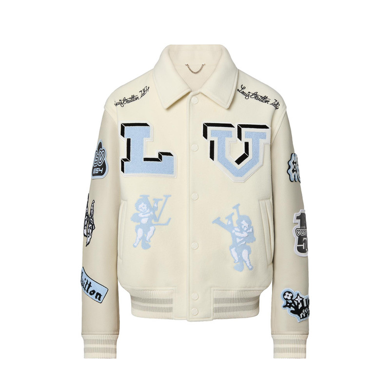 Multi-Patches Mixed Leather Varsity Blouson - 1