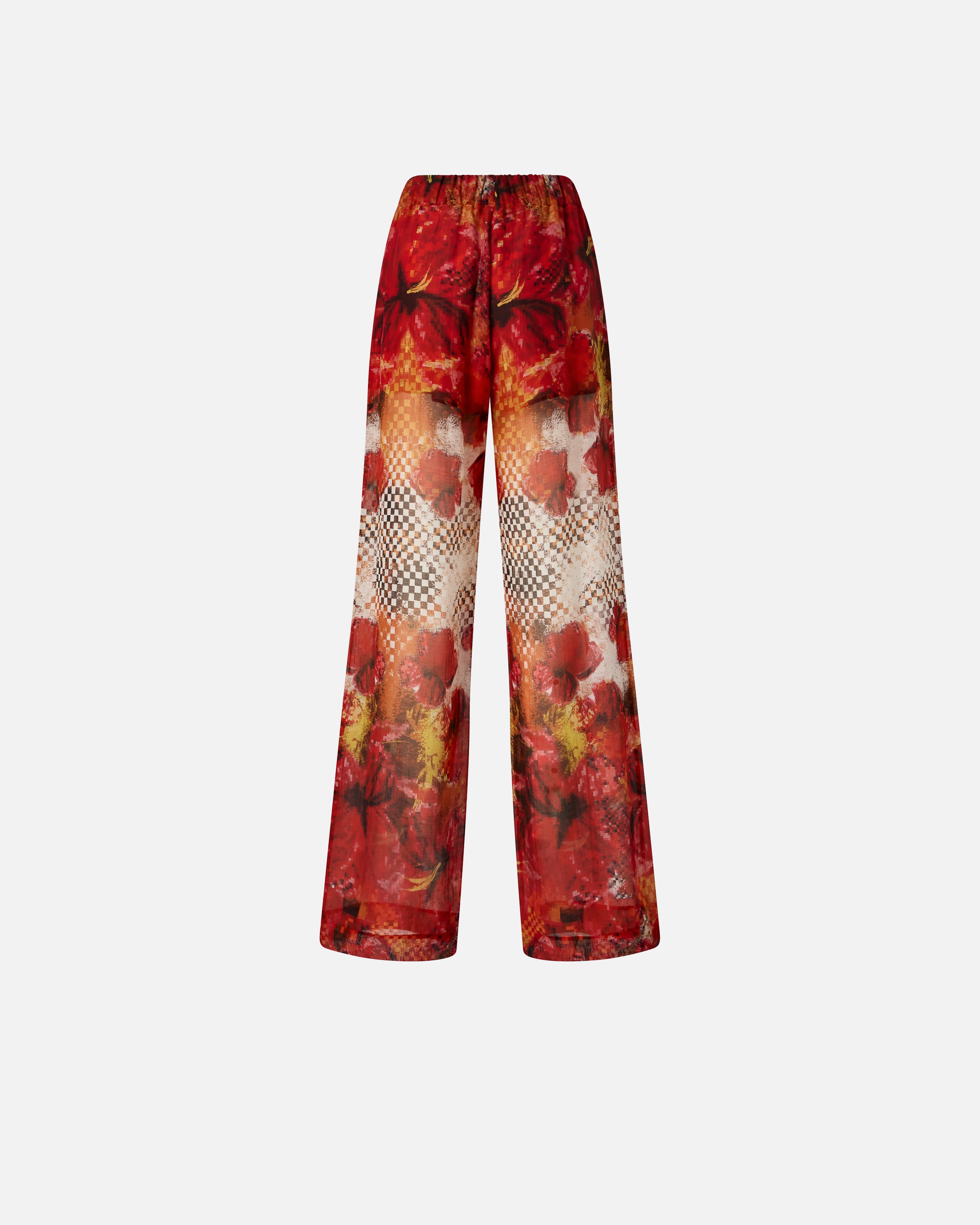 LIGHTWEIGHT PALAZZO TROUSERS WITH DAMIER FLORAL PRINT - 6