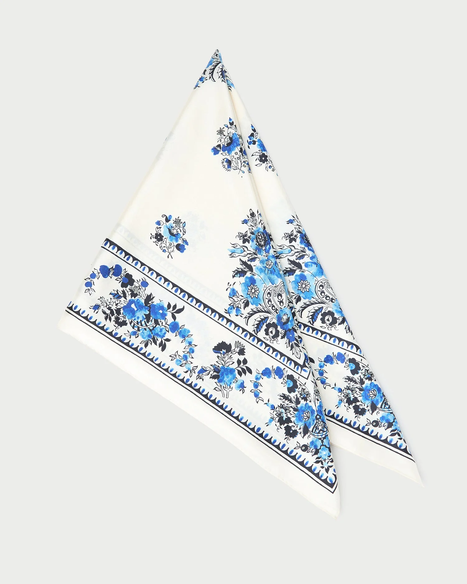 Beverly Cream/Blue Silk Scarf - 1