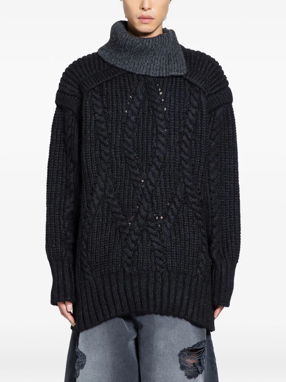 contrast high-neck knit jumper - 1