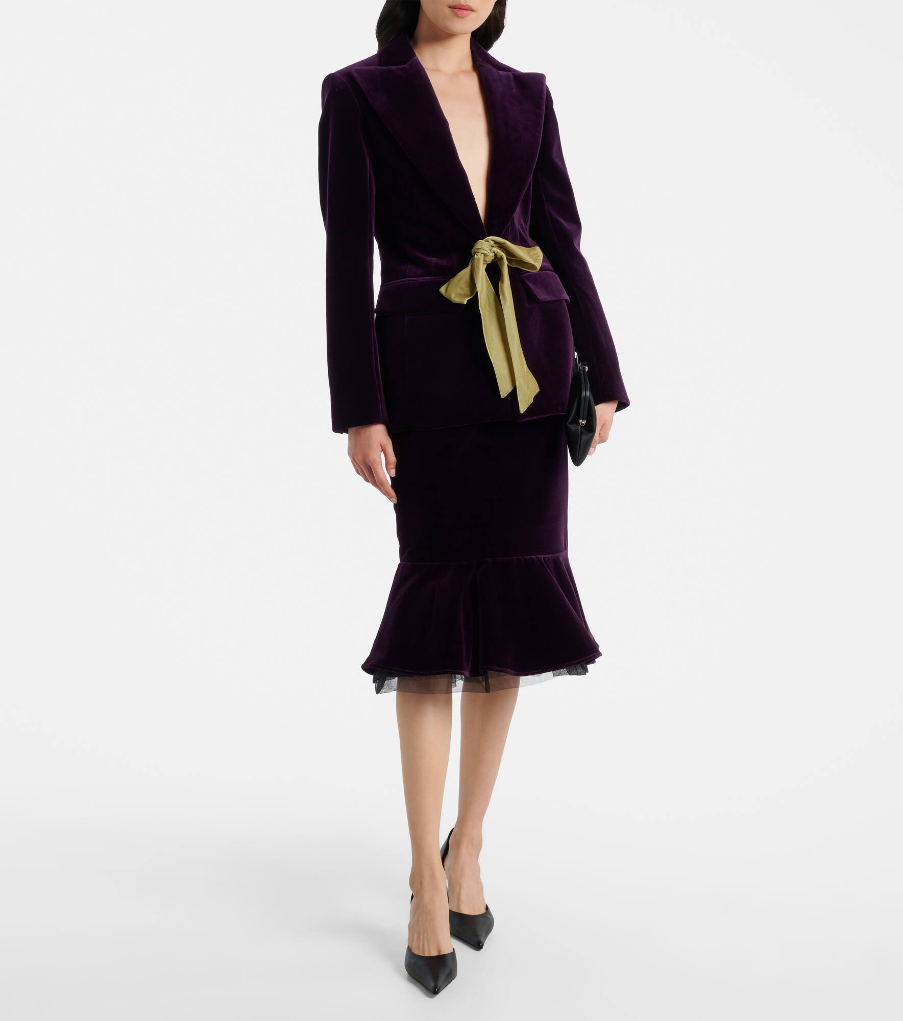 Peplum cotton velvet midi skirt - 2