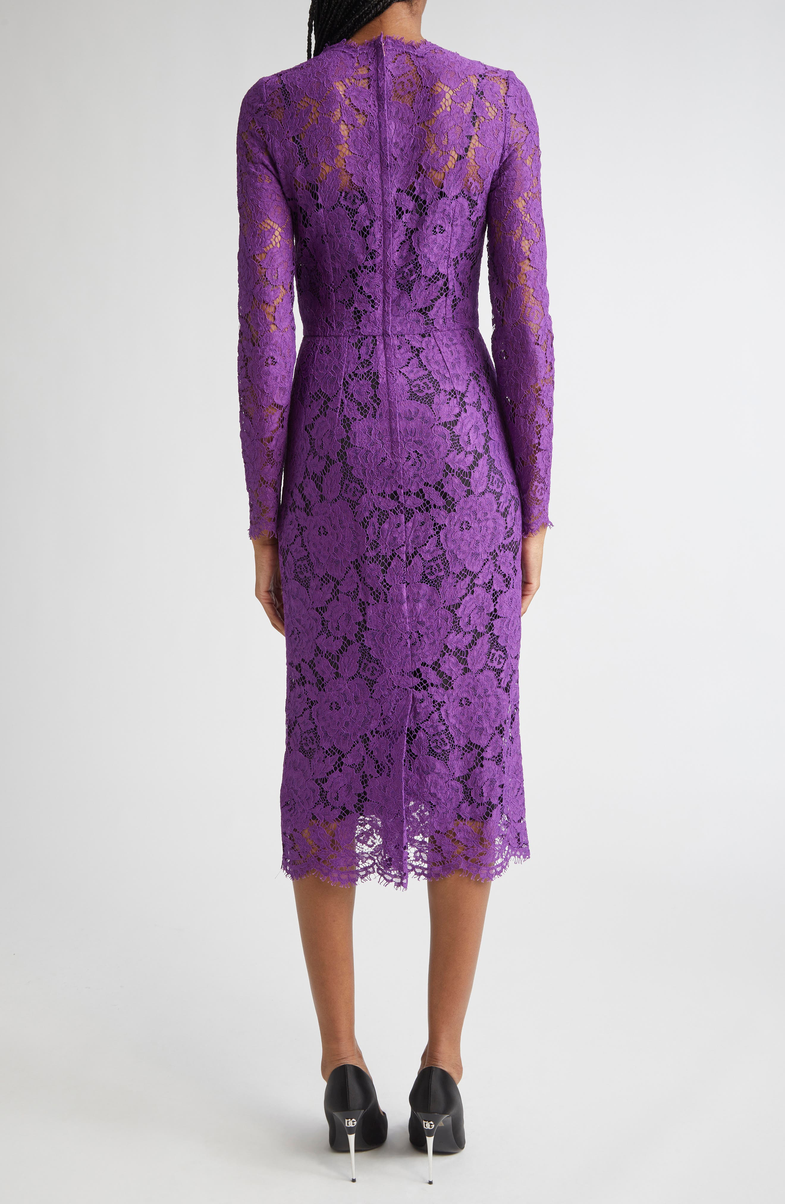 Dolce&Gabbana Long Sleeve Cordonetto Lace Sheath Dress in F0571 Viola at Nordstrom - 2