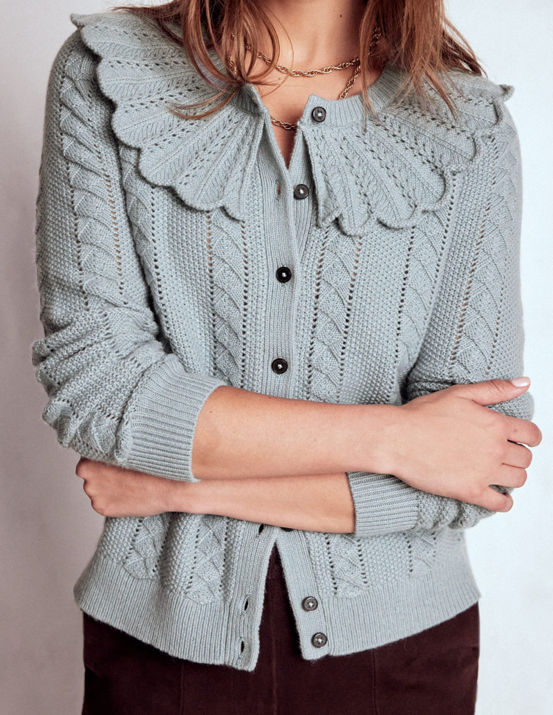 Scallop Collar Cardigan-Seamist Blue Melange 3