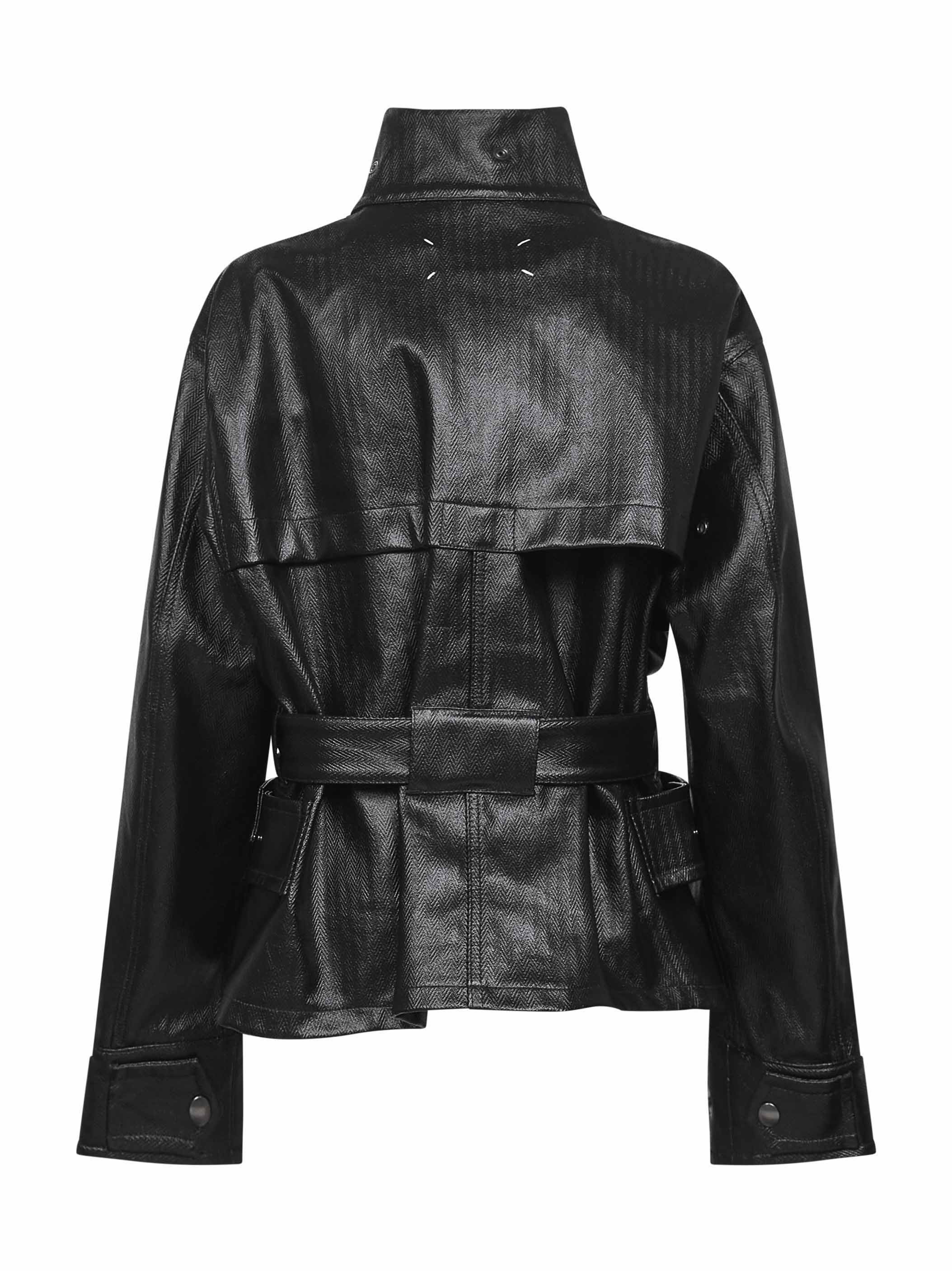 Maison Margiela Women Black Laminated Cotton Belted Jacket - 2