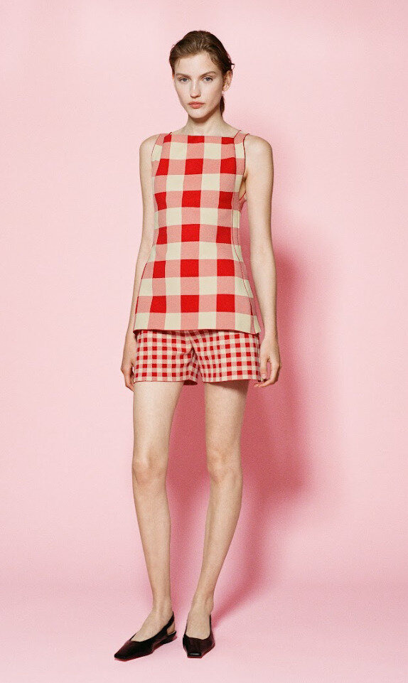 Savannah Gingham Cotton-Blend Knit Shorts red - 2