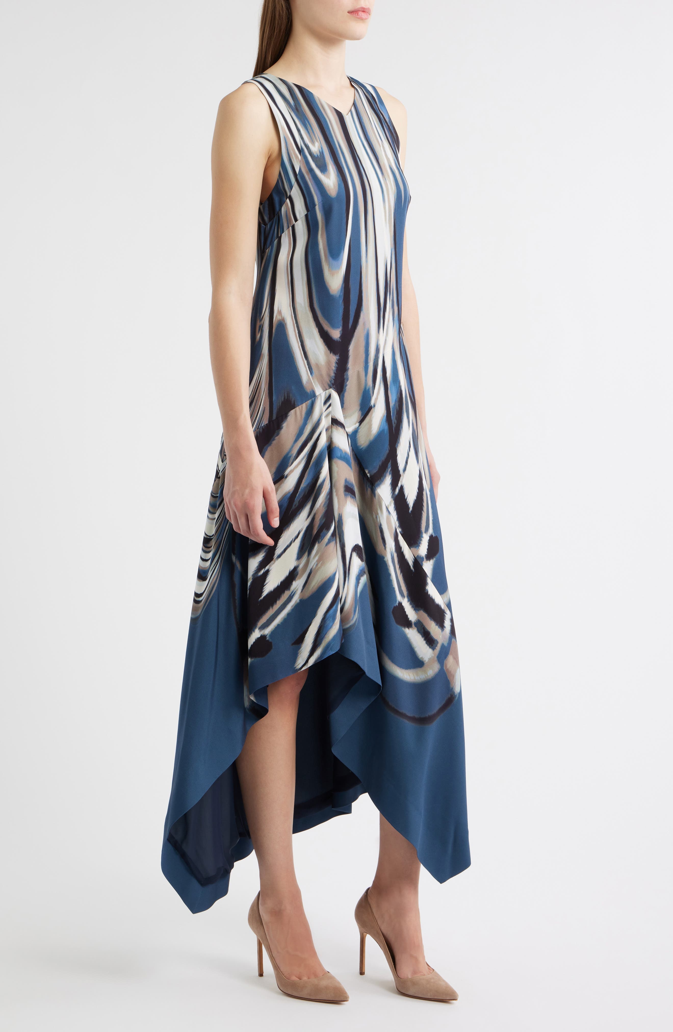 BOSS Donaria Shark Bite Hem Dress in Blue Jay Swirl at Nordstrom - 3