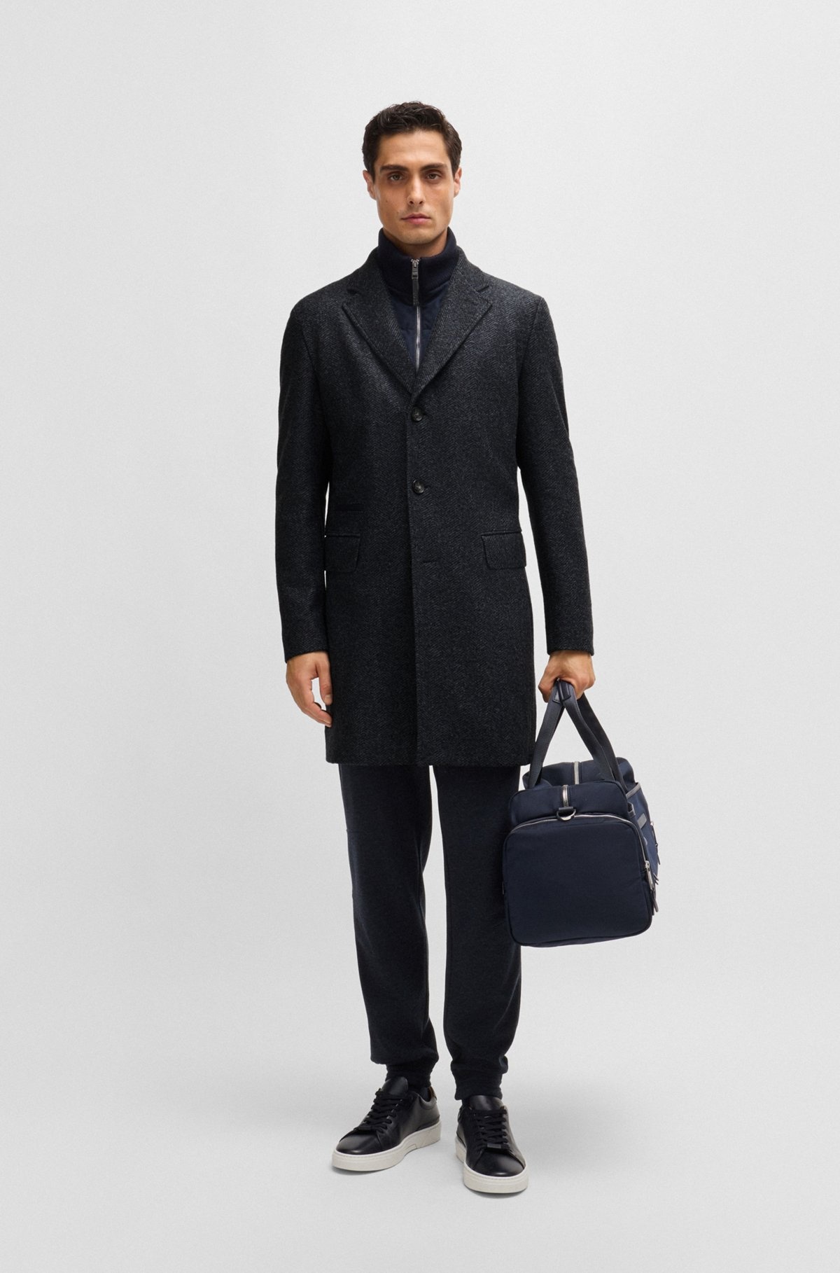 HERRINGBONE SLIM-FIT COAT WITH DETACHABLE ZIP-UP INNER - 4