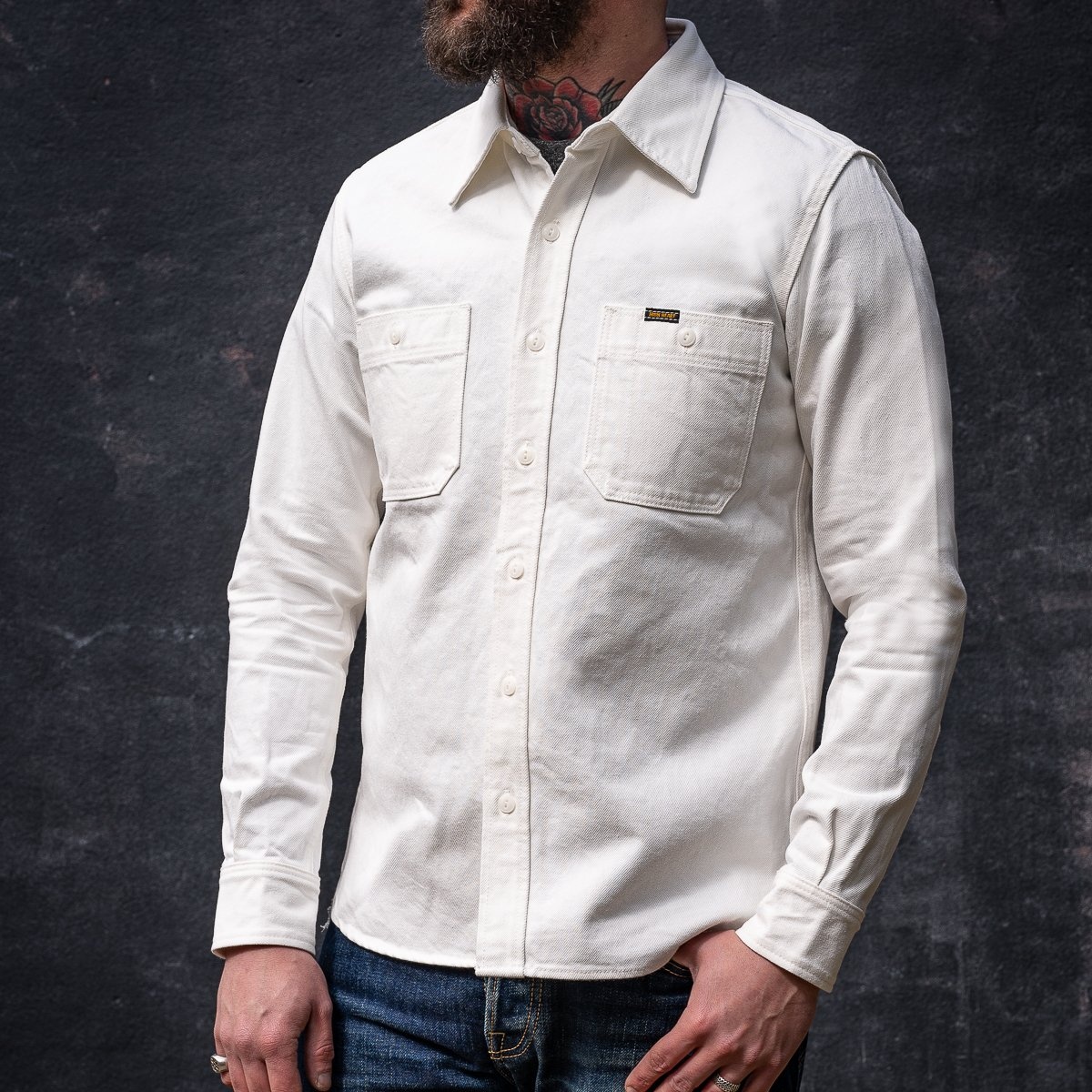 IHSH-391-WHT 13.5oz Denim Work Shirt - White - 5