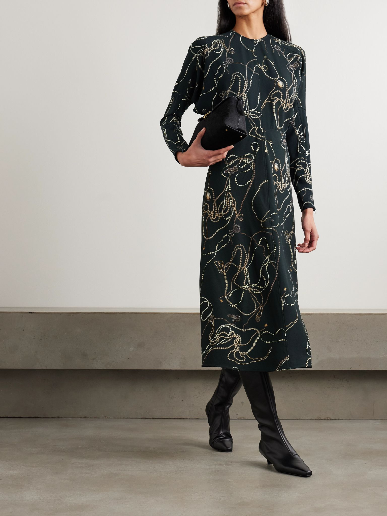 Paneled printed crepe midi dress Green - 2