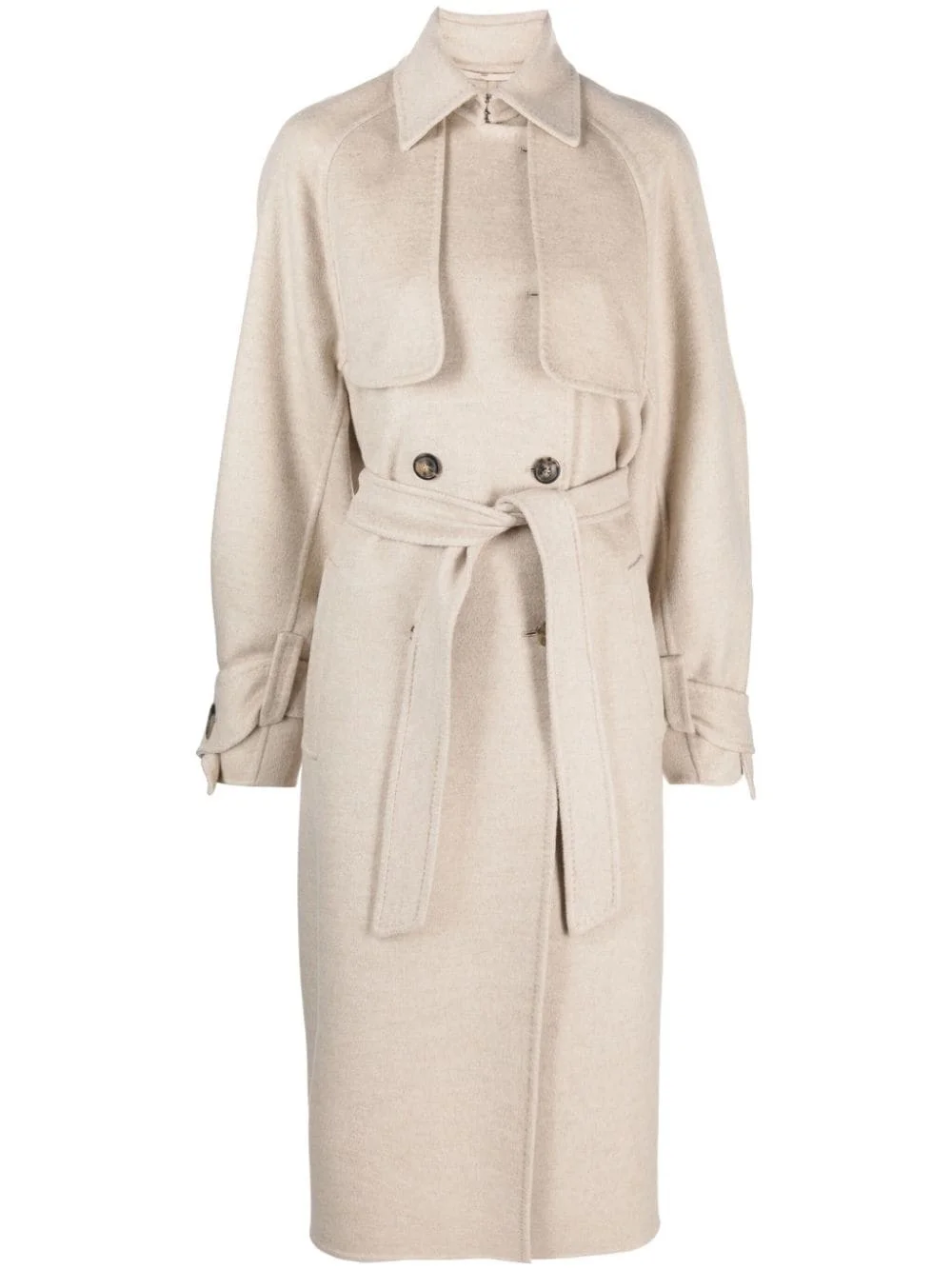 belted-waist cashmere coat - 1