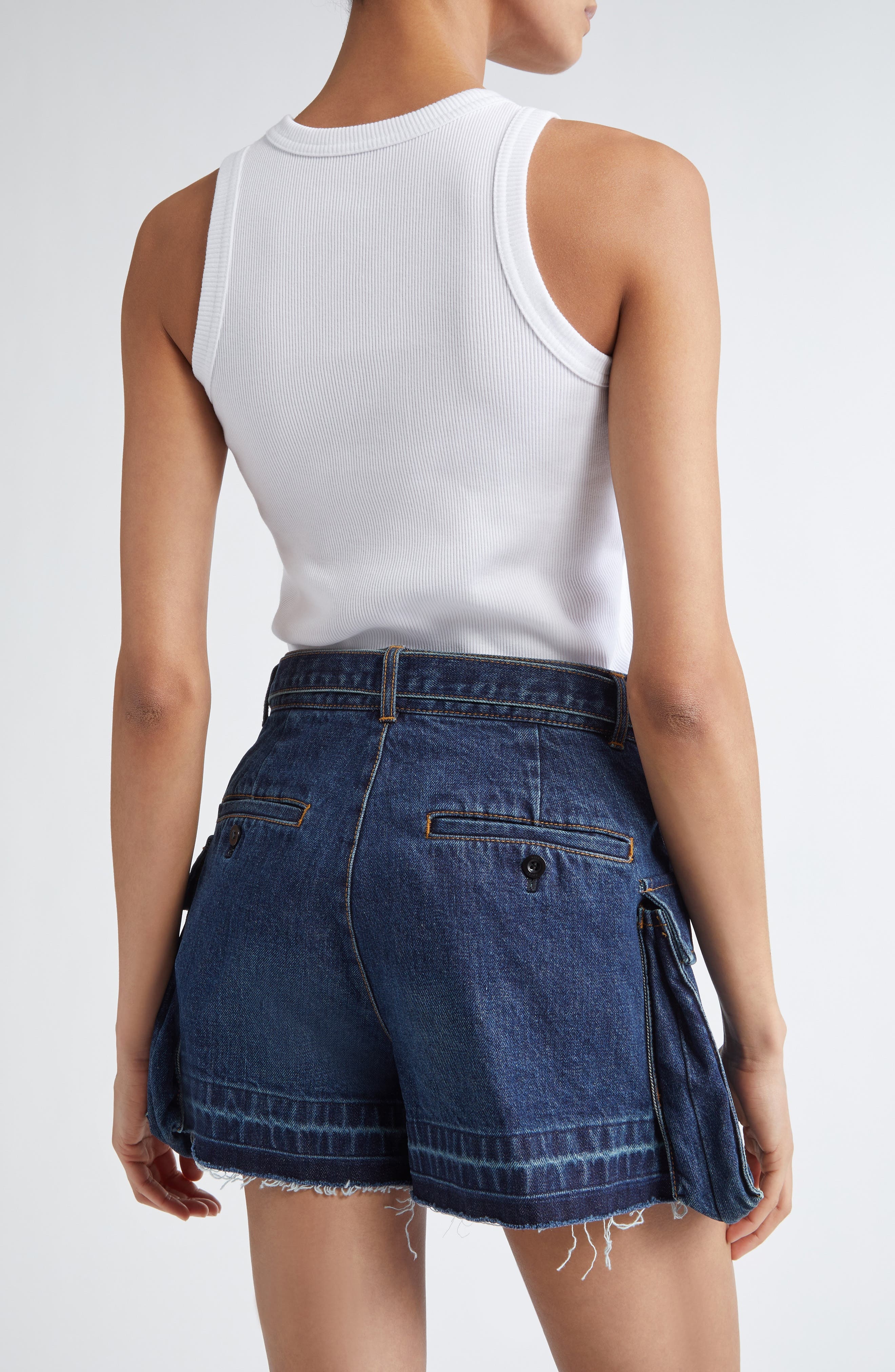 Sacai Embroidered Logo Rib Tank in White at Nordstrom - 3