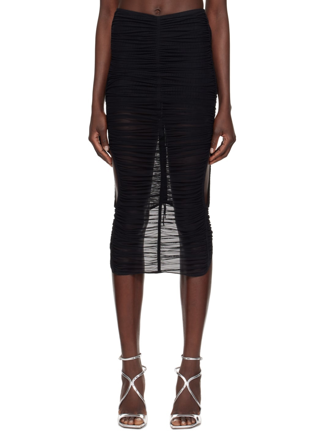 Black Ruched Midi Skirt - 1