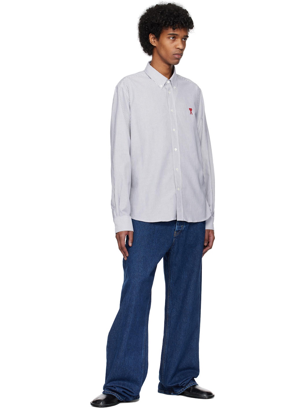 Gray & White Cotton Button-Down Ami de Coeur Shirt - 4
